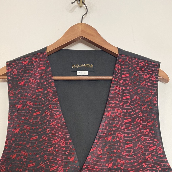 Vintage Waistcoat Mens Medium Large Red Embroidered Musical Notes Music Lover - Picture 3 of 12